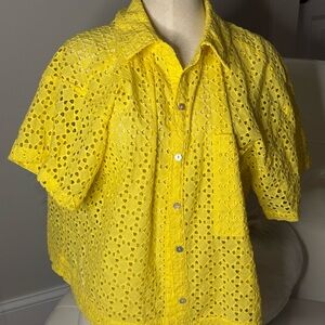 Marled Sunny Yellow Eyelet Top